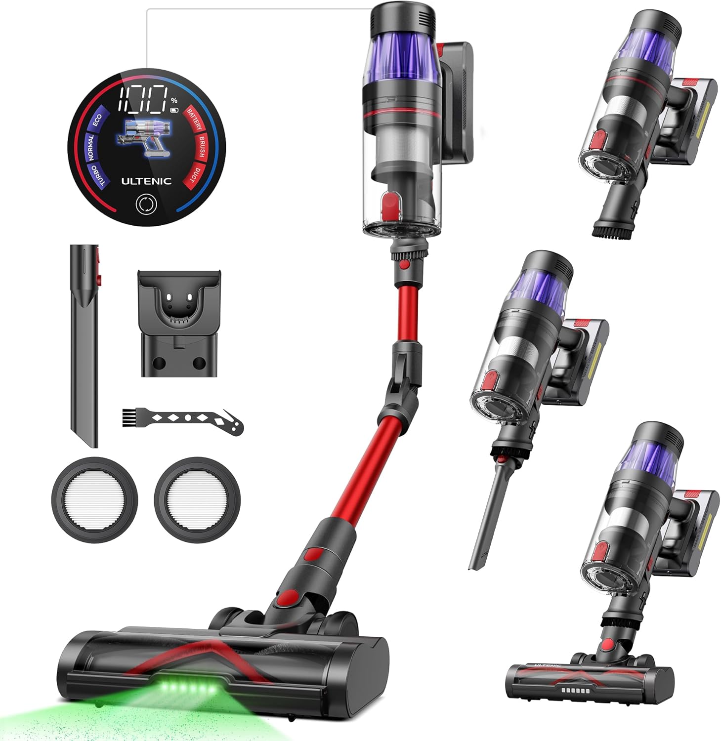 Ultenic Cordless Vacuum Cleaner, 550W/50Kpa, 60Mins Runtime, Stick Vacuum Cordless Rechargeable with 180°Bendable Wand, Anti-Tangle Brush, Vacuum Cleaners for Home/Pet Hair/Carpet/Floor U16