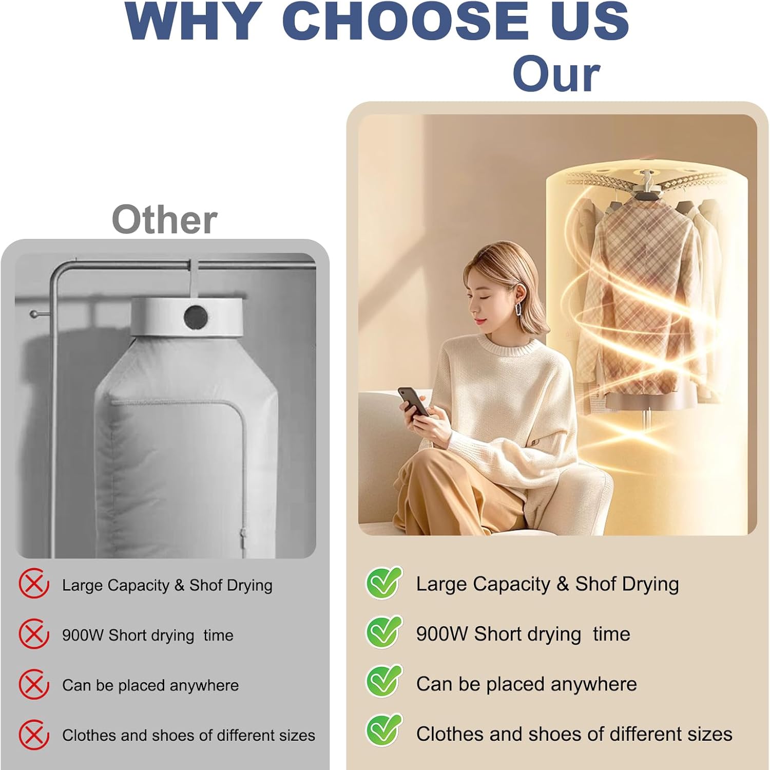 Portable Clothes Dryer - Upgraded 900W Fast-Drying for Large Loads of Clothes & Shoes | Compact Mini Dryer Machine for Family, Apartment, RV & Travel