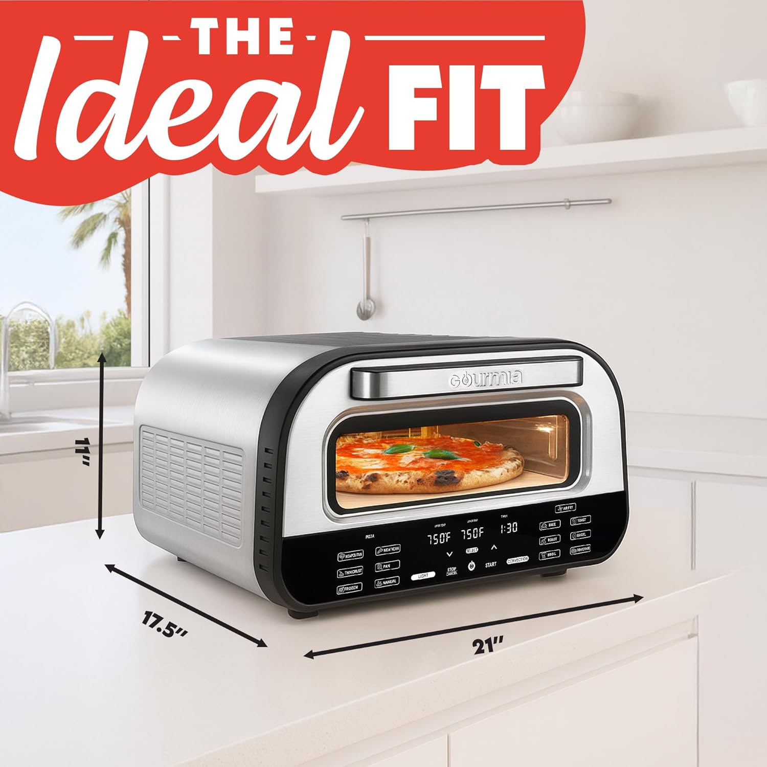 Gourmia Indoor Pizza Oven Air Fryer Toaster – 1800W Countertop Multi-Cooker with Pizza Stone, Digital Controls & 6 Presets, Stainless Steel