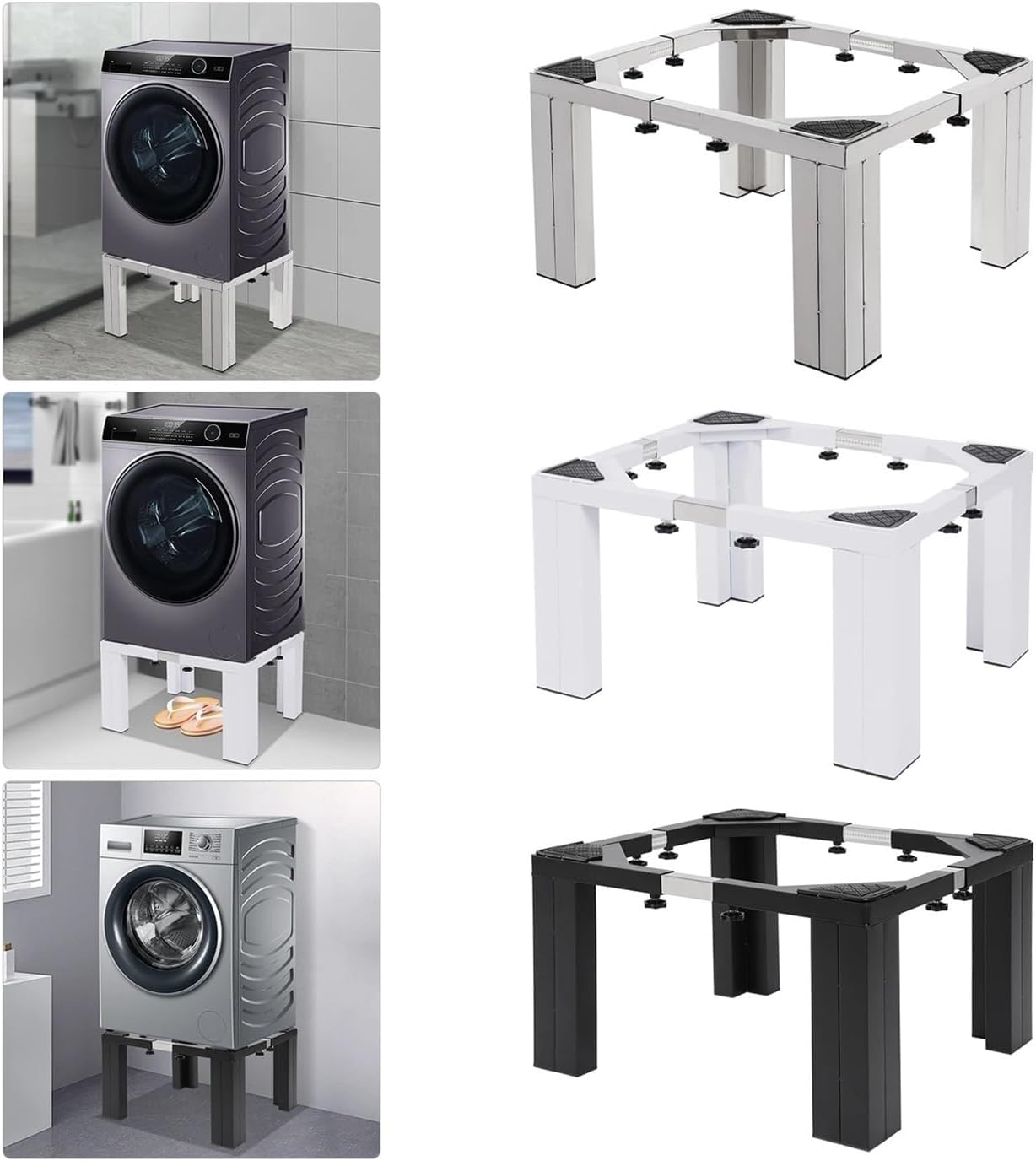 Washing Machine Pedestal with 4 Strong Feet Labor-Saving Stainless Steel Dryer Stand Pedestal Heavy Duty Laundry Pedestal(Silver)