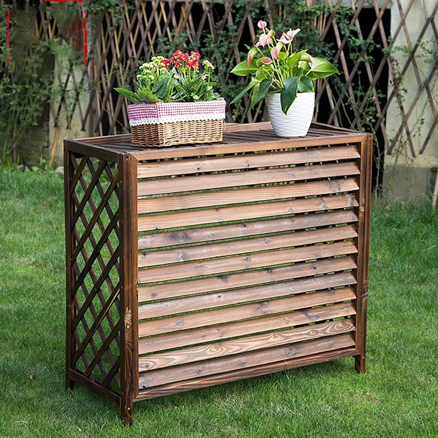Outdoor Air Conditioner Cover Fence Screen Privacy Screen, Pool Equipment Trash Can Enclosure, Decorative Flower Stand Condenser Protective Cover, Ac Fence For Outside Unit ( Size : 105x47x80cm 41.3
