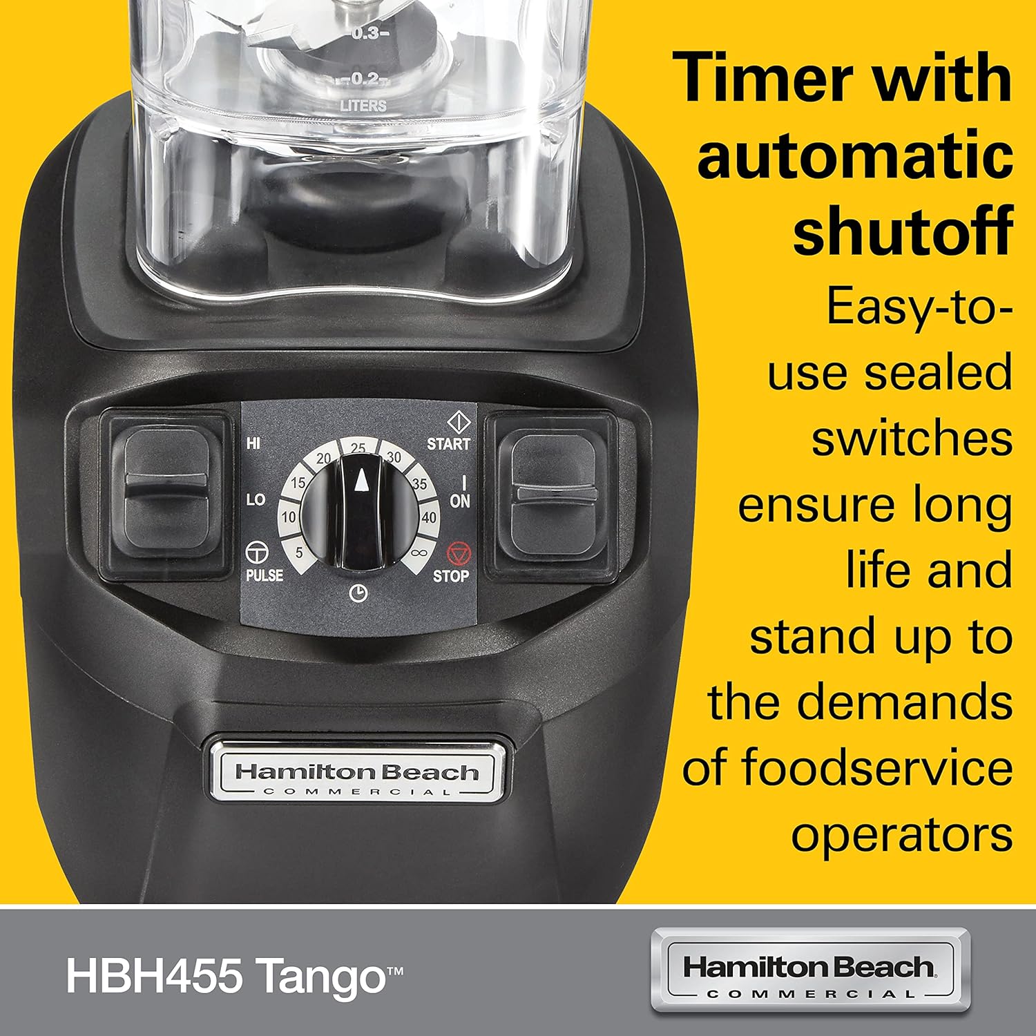 Hamilton Beach Commercial HBH455 Tango High-Performance Blender, 2.4 Horsepower, 48 Ounce Capacity, Adjustable Timer, BPA-Free Stackable Co-Polyester Container, NSF Certified