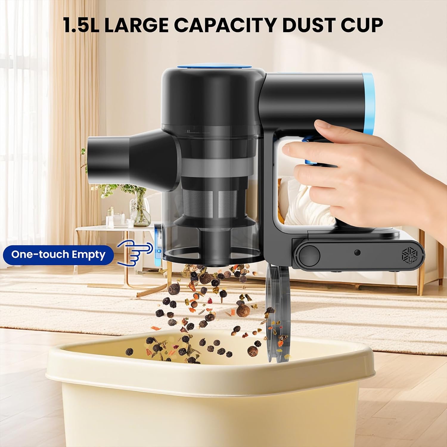 Cordless Vacuum Cleaner, 44kPa 55Mins Vacuum Cordless Rechargeable, Self-Standing, 1.5L Dust Cup Stick Vacuum for Hard Floors Carpet Pet Hair