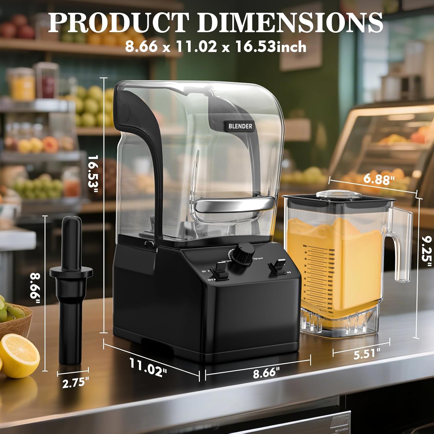Commercial Blender for Smoothies, Professional Blender, High Speed Quiet Countertop Blenders with Sound Enclosure, 70 Oz Pitcher, Self-Cleaning (BLACK)