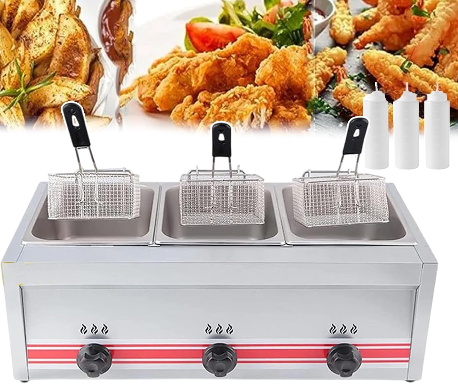 Commercial Professional Gas Fryer for Chips, Fried Chicken, Fried Prawn, Stainless Steel Countertop Removable and Washable Oil Deep Fryer for Commercial/Use Restaurant Kitchen