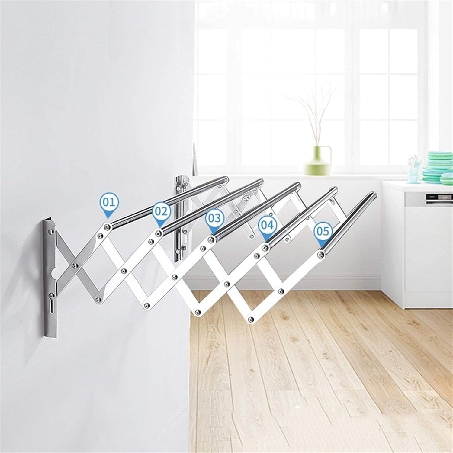 Clothes Drying Rack Laundry Drying Rack Airer -Wall Mounted - Retractable - Clothes Drying Rack Horse Collapsible Folding Clothes Hanger 5 Rail Towel Bar Dryer Fashionabl,40cm