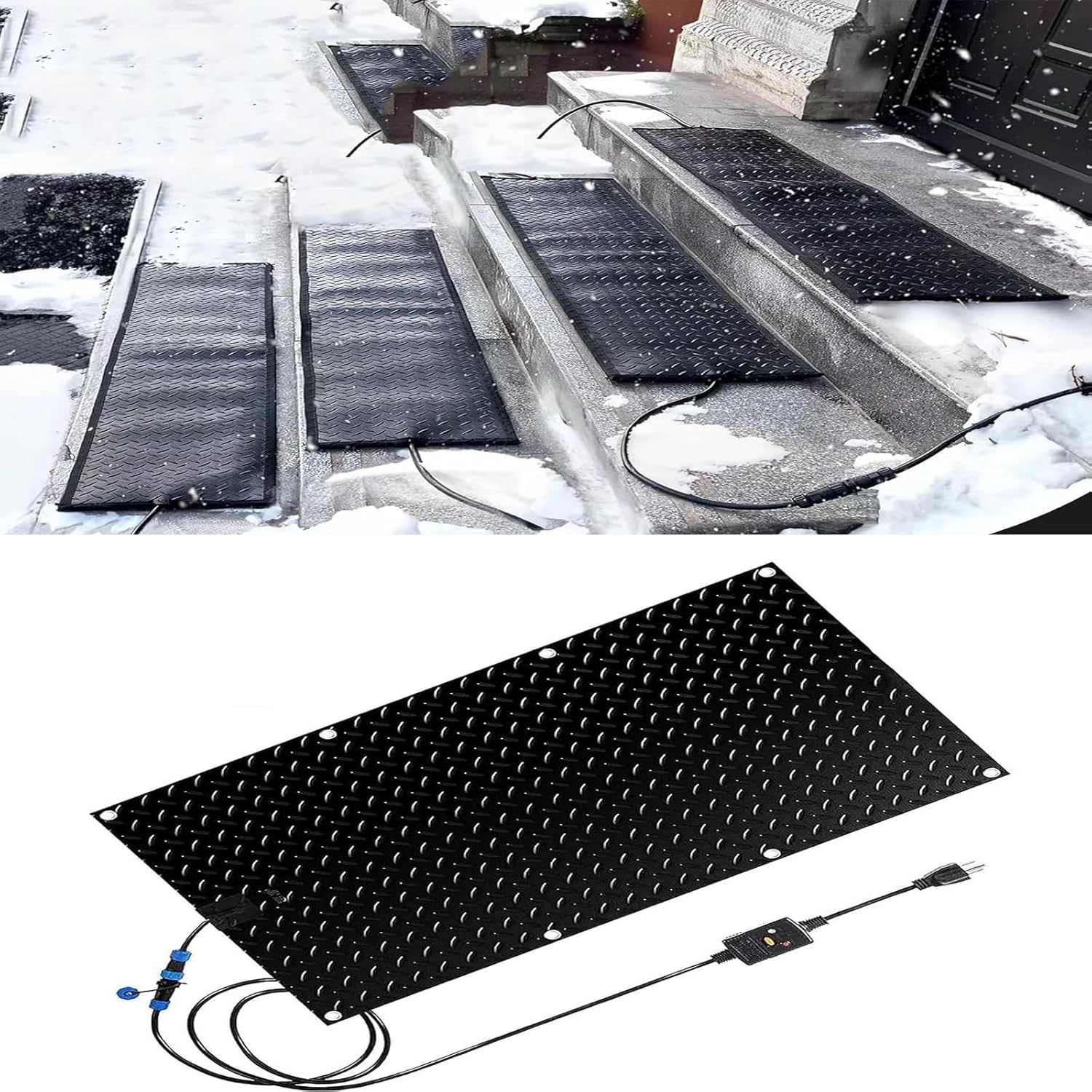 Heated Snow Melting Mats for Stairs- 1/2/3/4/5 pcs，Non Slip Rubber Heated Mat with Power Cord, Winter Snow and Ice Melting Mat，2 in/h Snow Melting Speed for Winter Snow Removal ，for Outdoor Stairs(1 P