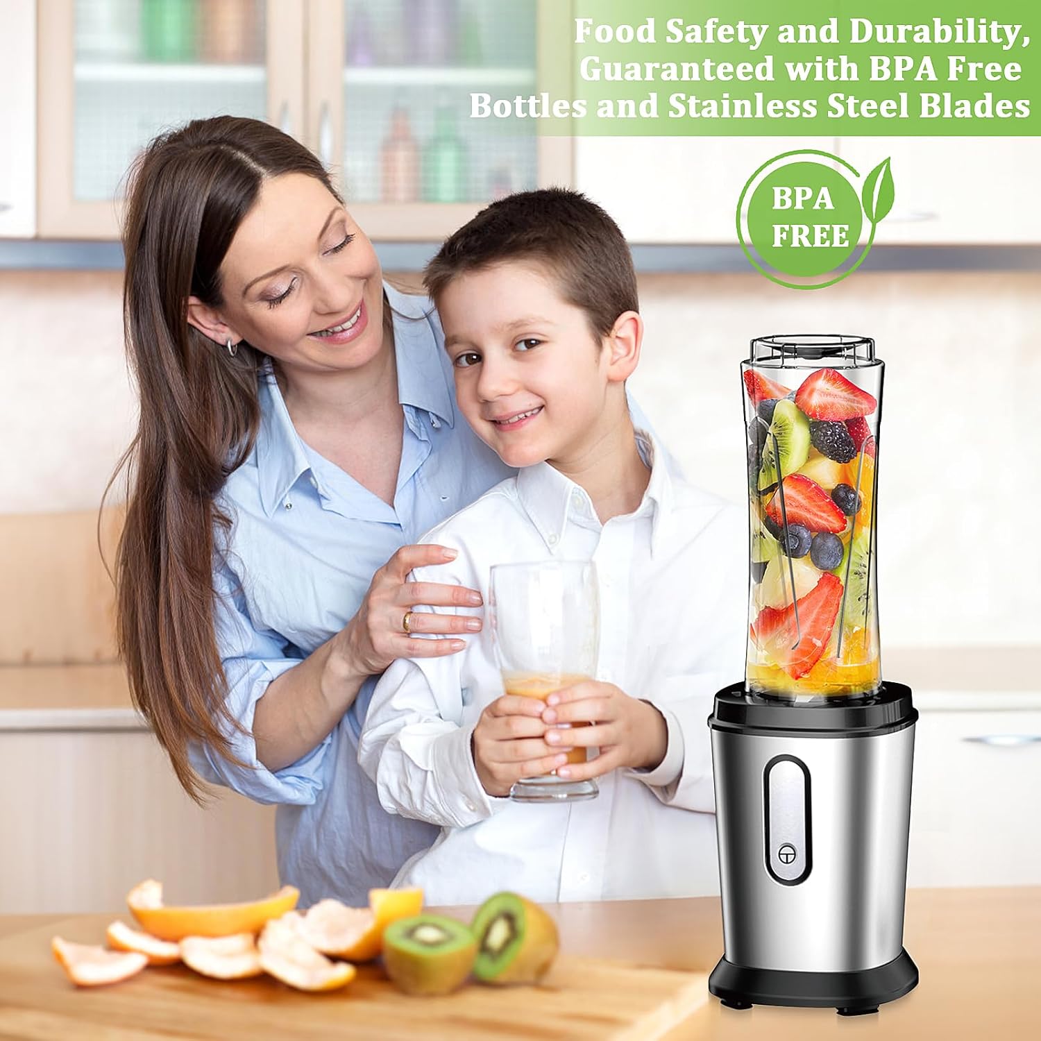Electric Smoothie Blender, Powerful Small Blender with 2 Portable 20oz Tritan blender Bottles, BPA-Free with 4 Stainless Steel Blades, Mixer Smoothie Maker for Shakes and Smoothies