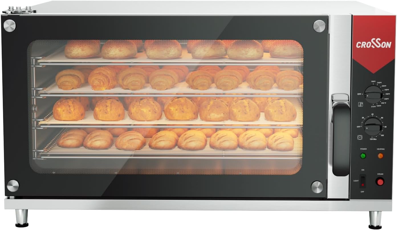 CROSSON Commercial Convection Oven Full Size 125L/4.4 cu.ft.,240V/4500W Conventional Oven Countertop 4-Tier Commercial Toaster oven w/Front Glass Door, w/Trays Wire for Restaurant Bakery