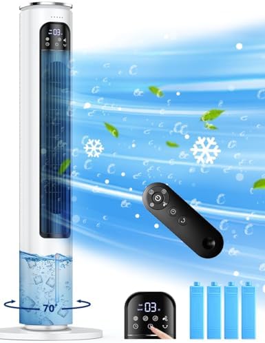 37 INCH Evaporative Air Cooler w/LED Display, Touch Control & 20FT Remote, 3 Modes & 3 Speeds Swamp Cooler Air Conditioner, 12H Timer for Auto-off, 70° Wider Oscillating Air Cooler for Room