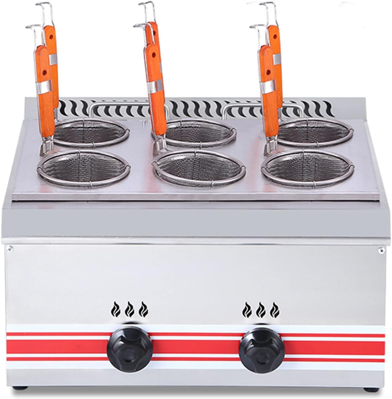 Professional Commercial Gas Fryer, Stainless Steel Double-Slot Deepened Propane Fryer Restaurant Kitchen French Fries Fish Fryer, with Frying Basket and Lid, for Outdoor Cooking