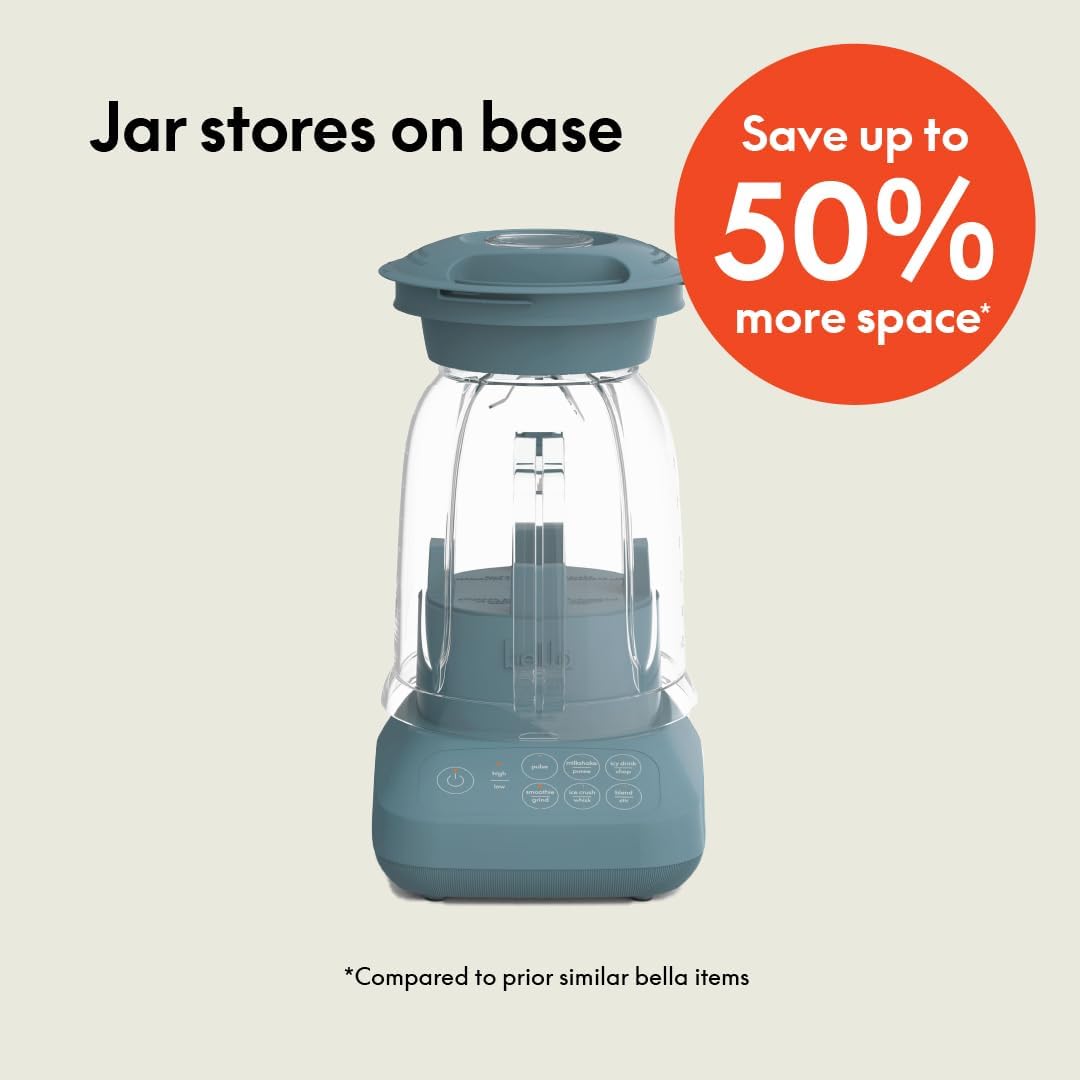 bella 10 Speed Countertop Blender, Juicer & Smoothie Maker, Fits-anywhere™ Kitchenware, Slim Flip & Store Design, Dishwasher Safe 48oz Capacity Pitcher & Lid, Stainless Steel Blade, 450 Watt, Surf