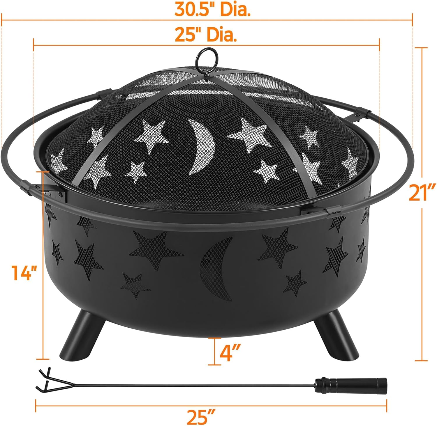 Yaheetech Fire Pit 30in Fire Pits for Outside Wood Burning Outdoor Fireplace with Spark Screen, Poker for Bonfire Patio Backyard Garden Picnic