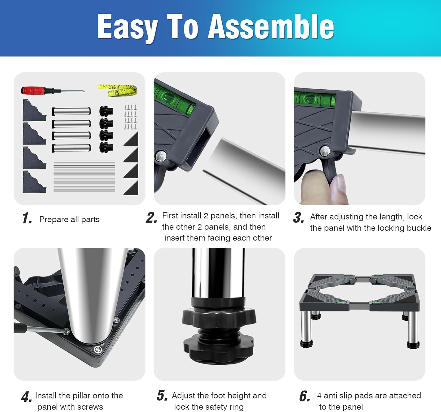 Mini Fridge Stand, 4 Strong Feet Laundry Stand Base Multi-Functional Adjustable Base Tray Anti-Vibration for Refrigerator Washing Machine Dryer Dishwasher AC, 9.4