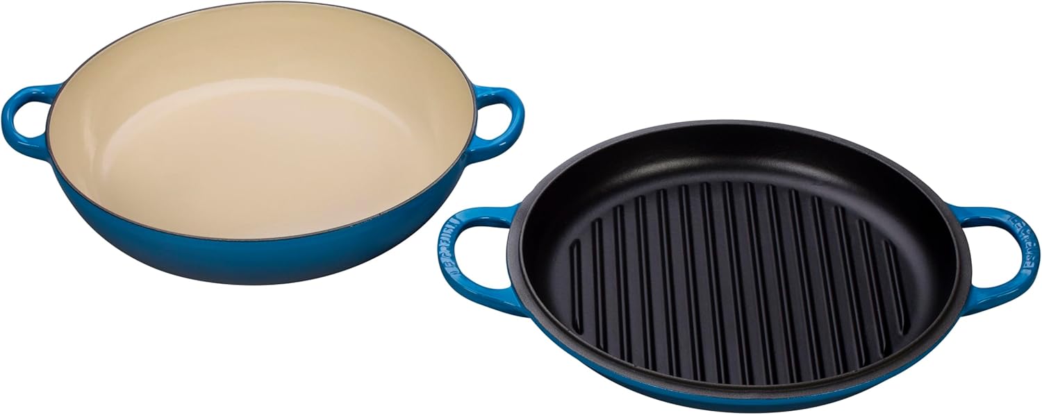 Le Creuset Enameled Cast Iron Multifunction Braiser with Grill Pan Lid, 3.5 qt., Marseille