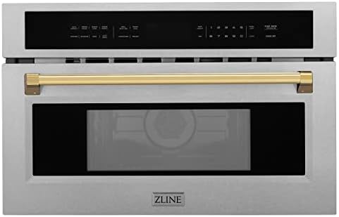 ZLINE Autograph Edition 30 in. 1.6 cu ft. Built-in Convection Microwave Oven in Satin Stainless Steel and Polished Gold Accents (MWOZ-30-SS-G)