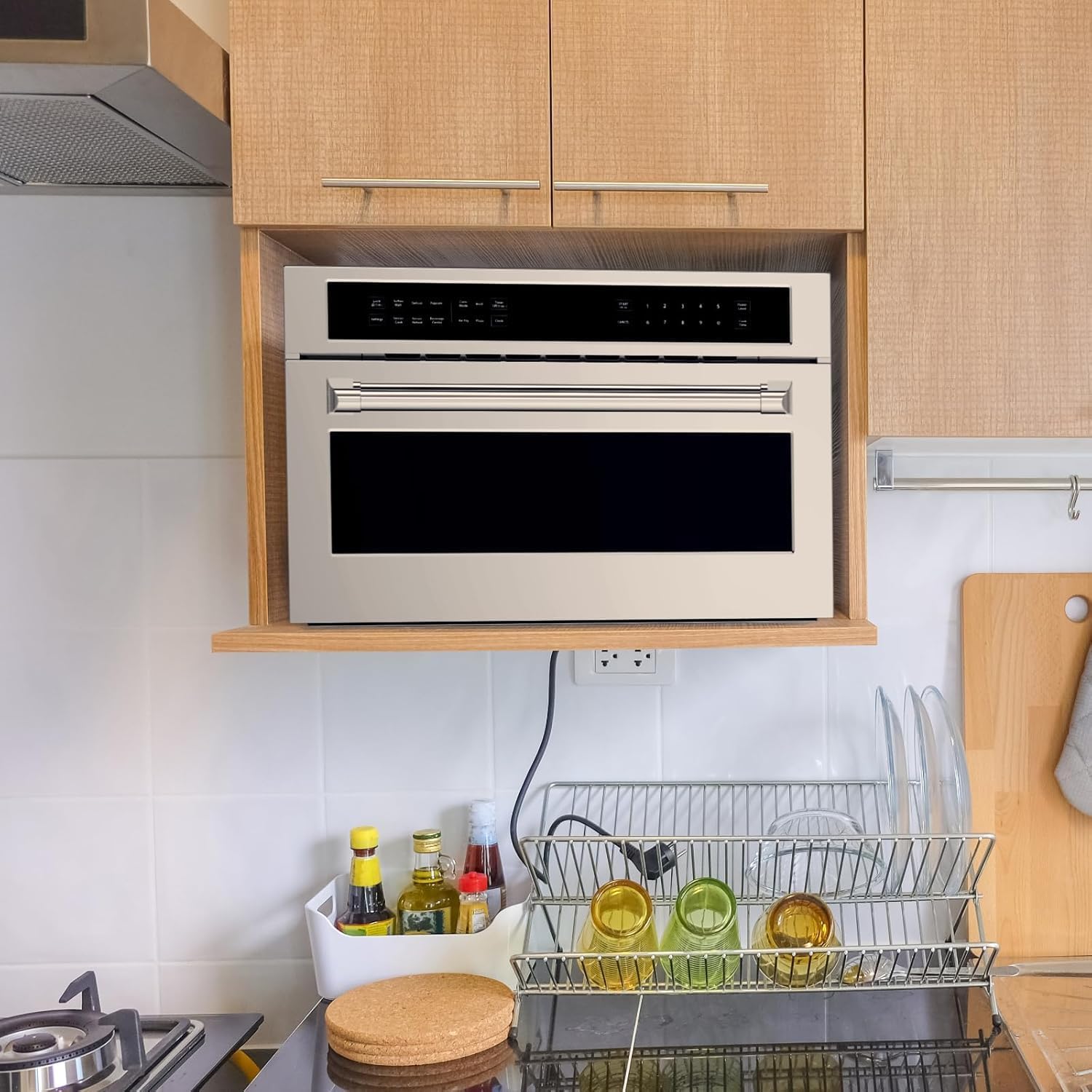 GarveeHome 30 ft Microwave Convection Oven, 1.6 Cu Ft Built In Microwave Oven with Air Fryer-Child Safety Lock-Drop Down Door, 1700W Touch Control-Multiple Cooking Modes, Ideal for Modern Kitchens