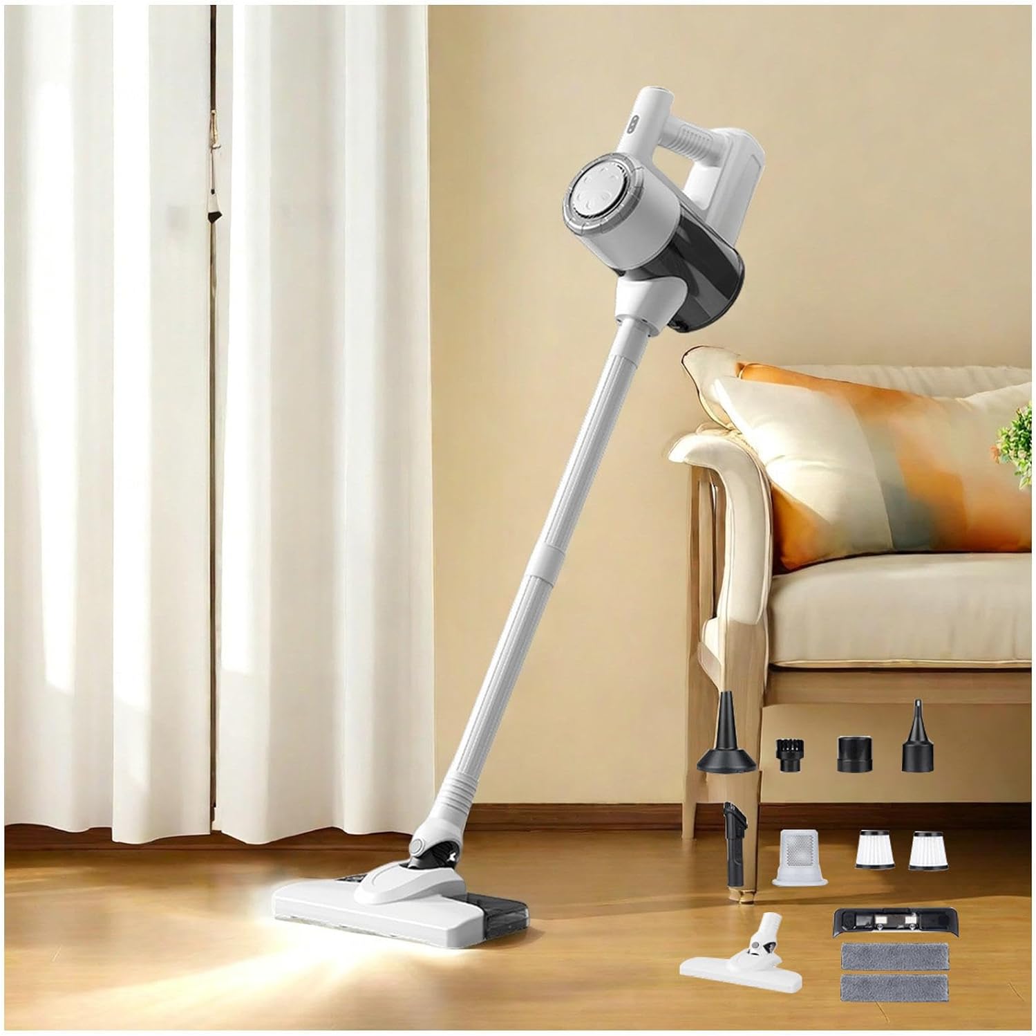 Lightweight and Versatile Cordless Vacuum and Mop Combo 18Kpa, 35mins Runtime, Rechargeable , Hard Floor Cleaner Machine All in One Cordless Stick Vacuum for Home/Pet Hair/Carpets/Floors ,White