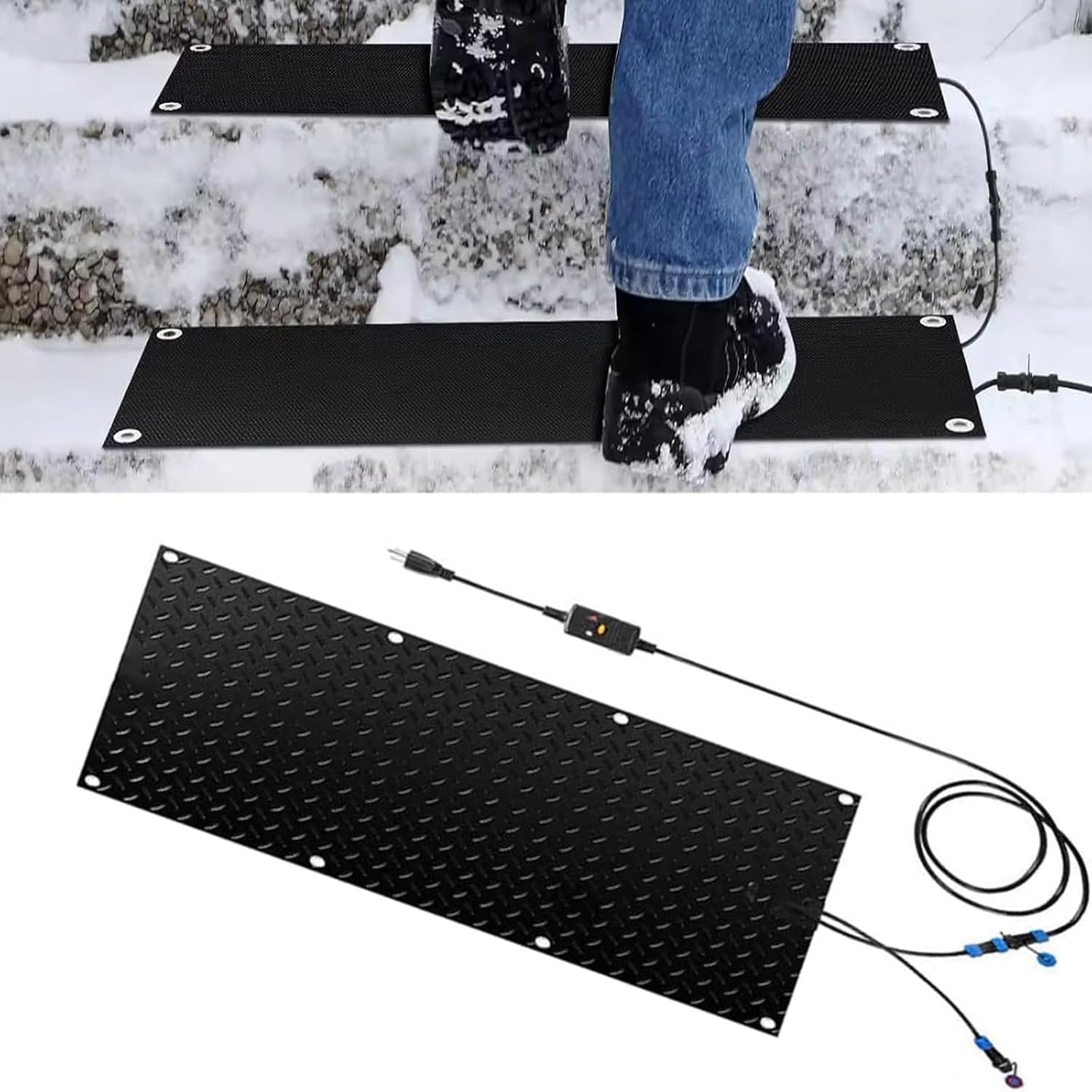 Outdoor Heated mat Walkway Snow Melting mats，1/2/3/4/5 pcs ，Outdoor Stairs- with Power Cord Non Slip Rubber Heated Mat for Winter Outdoor Stairs, Steps, Doorwa(1 Pcs,30x90cm/12x36in)