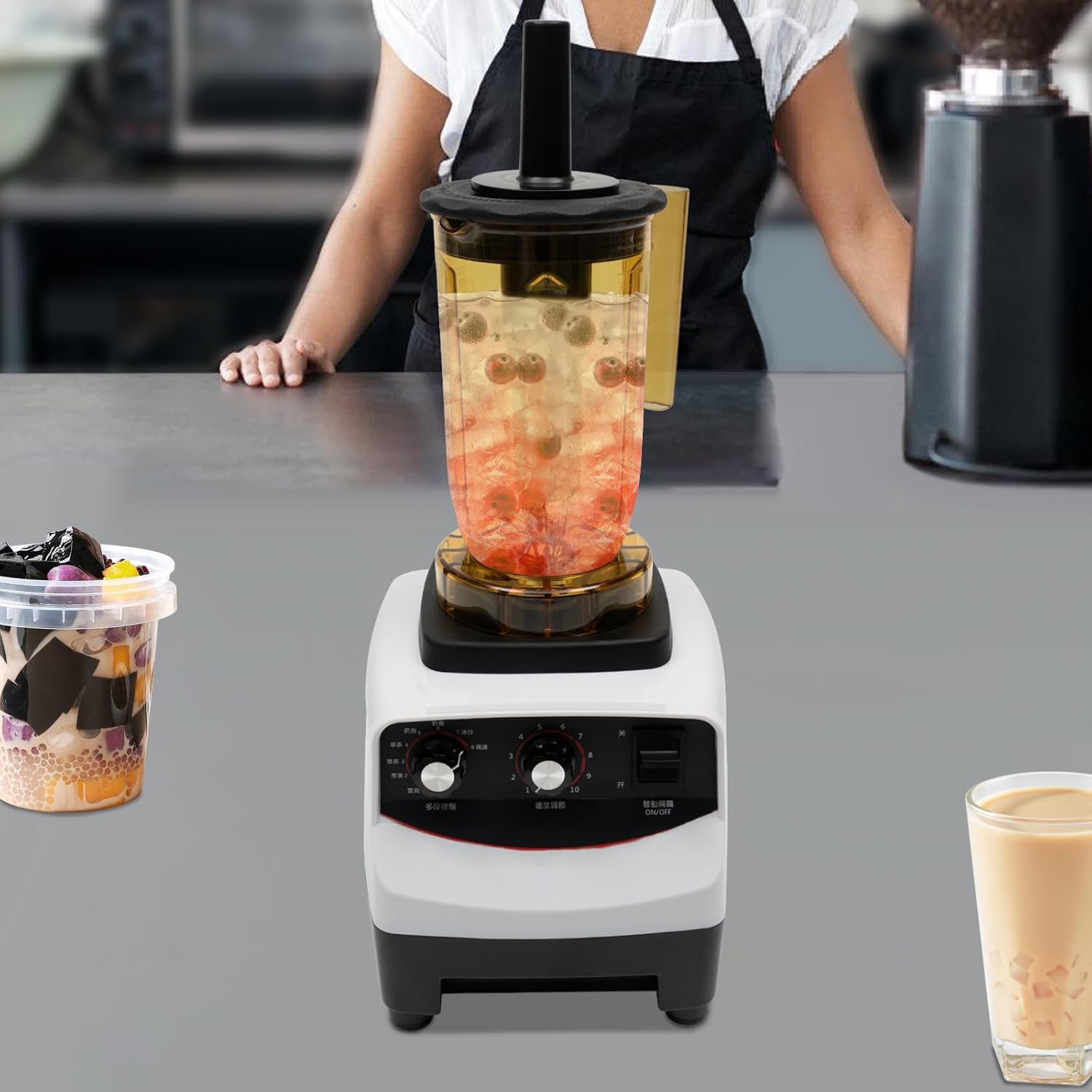 Tea Brewing Machine Smoothie maker Professional Countertop Blender Shaker Machine Cream Milk Food Mixe with 4 Cups,1800W