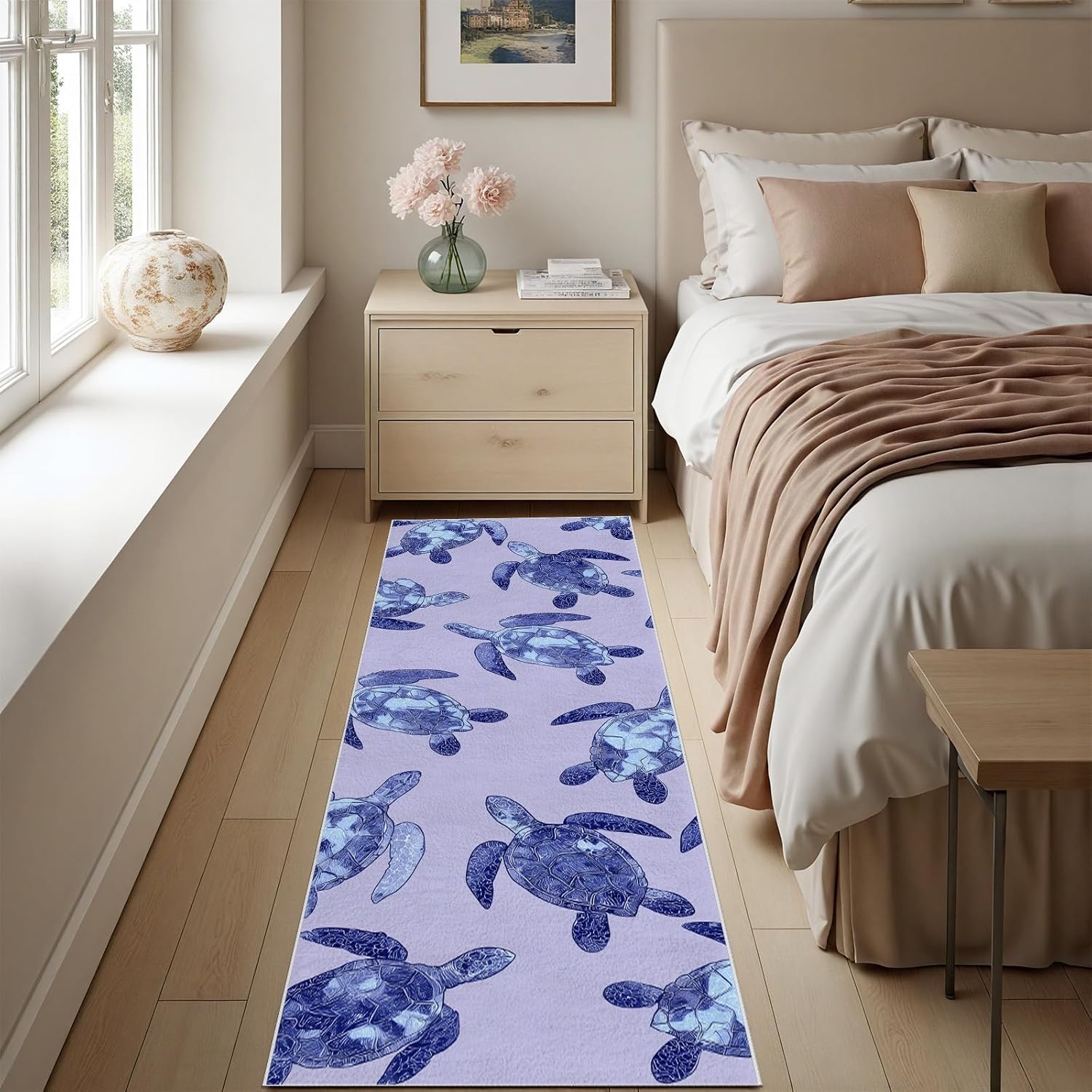 Hallway Runner Rug 3x12 Washable Rugs, Marine Life Turtle Purple Non Slip Runner Rug Floor Carpet Abstract Turtle Kitchen Mat for Hallways Entryway Laundry Room Bathroom Rugs