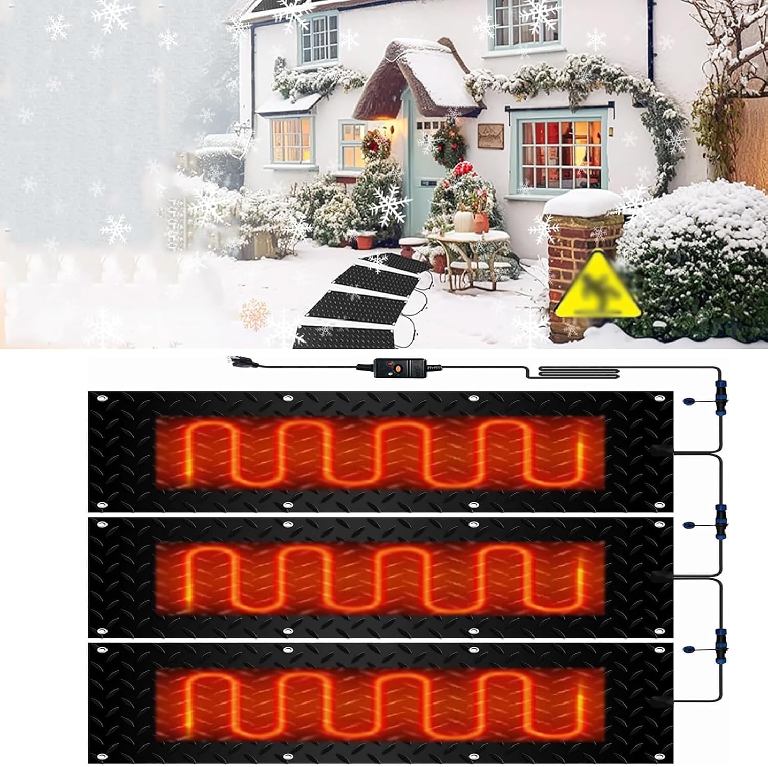 Snow Melting mats, Snow Melting mats Outdoor Driveway, Slip-Proof Heated Snow Melting Mat, w/Power Cord, Slip-Proof Design for Extra Traction, Winter Outdoor Snow Ma,3 Pcs-30x90cm/12x36in