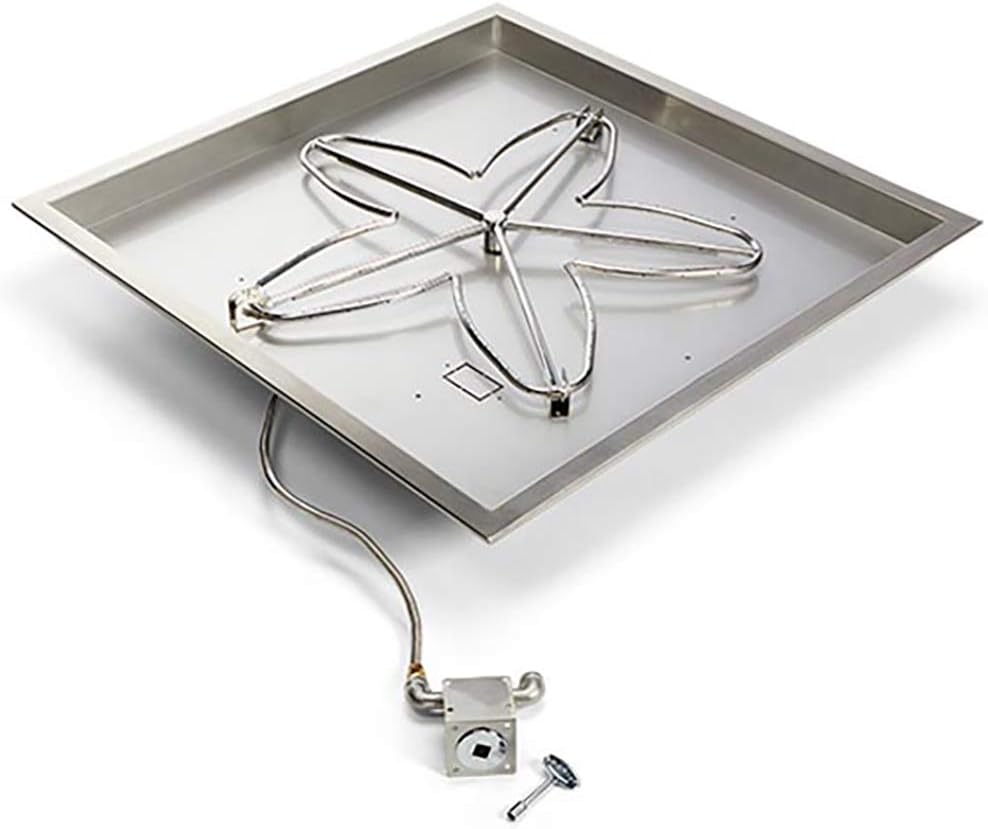 HPC Fire Match Light Gas Fire Pit Kit (TOR-MLFPK24SQBL-FLEX-LP), 24x24 Pan, 18