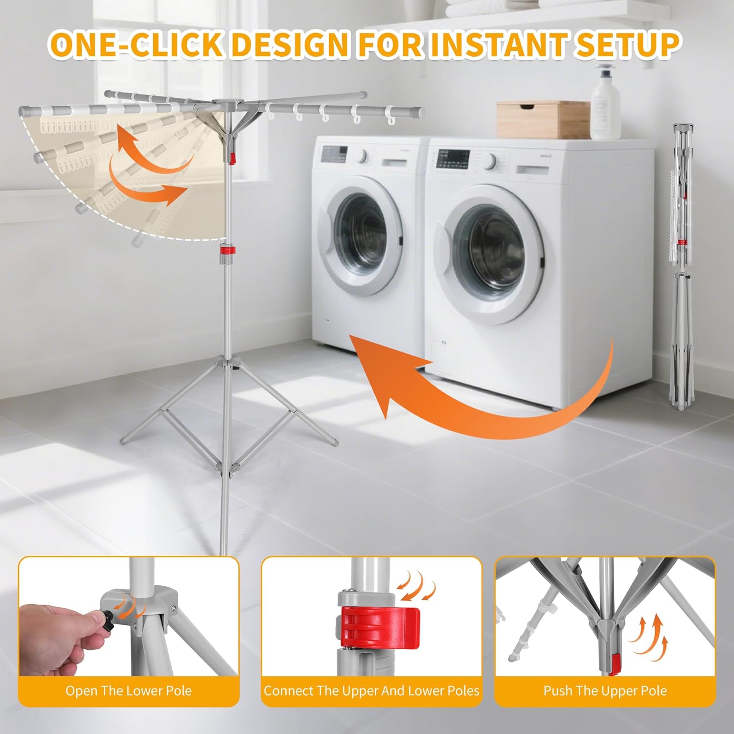 Tripod Clothes Drying Rack, Foldable Portable Drying Rack Clothing Height Adjustable, 2025 Upgraded Collapsible Standing Drying Rack for Indoor/Outdoor Clothes Towel Drying