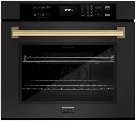 ZLINE 30 in. Autograph Edition Professional True Convection Single Wall Oven with Air Fry and Self Clean in Black Stainless Steel with Champagne Bronze Handle (WASBZ-30-CB)