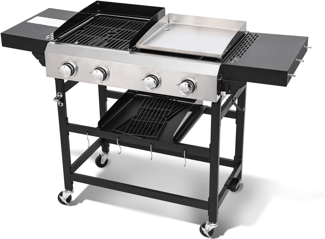 4 Burner Propane Gas Grill and Griddle Combo, 40,000 BTU, Portable Griddle Grill Combo, Outdoor Cooking Station for Garden, Patio Backyard or Barbecue, Large Cooking Area 483 Sq. In.