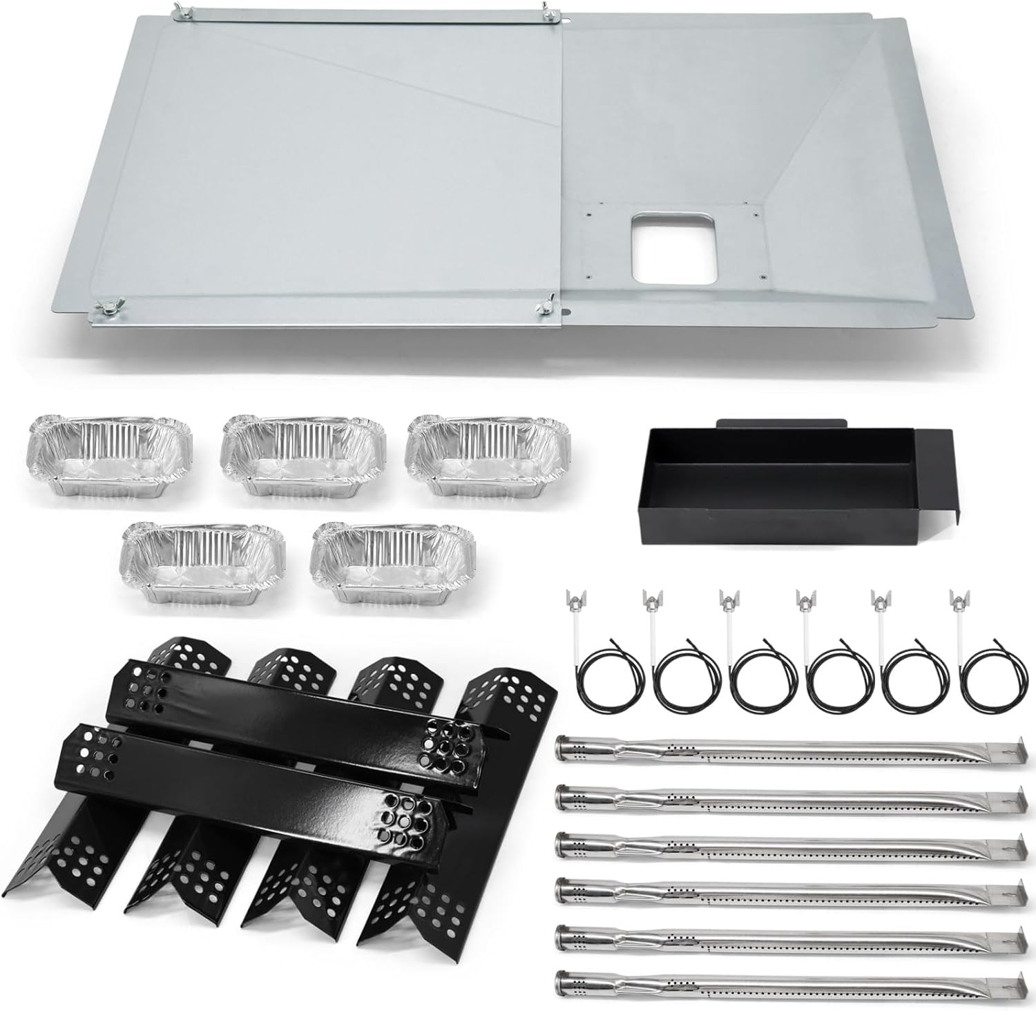 Criditpid Grill Replacement Parts for Nexgrill 720-0896B 720-0896 720-0896E 720-0882A 720-0925P 720-0925, Grease Tray, Burner Tubes, Ignitors, Heat Plates Kit for Nexgrill 6 Burner 720-0896 Grill.
