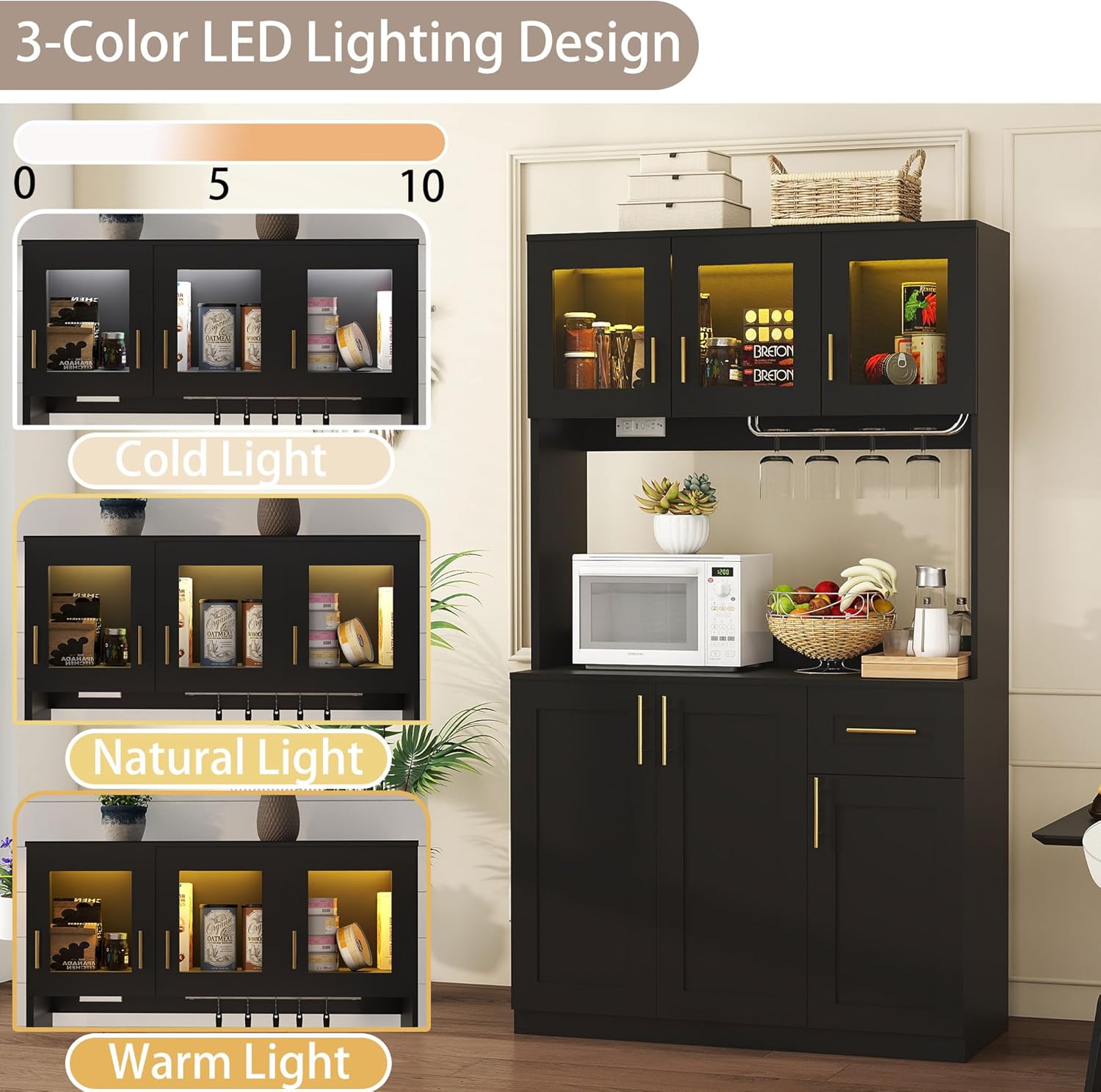 Kitchen Pantry Cabinet with Hutch: 71