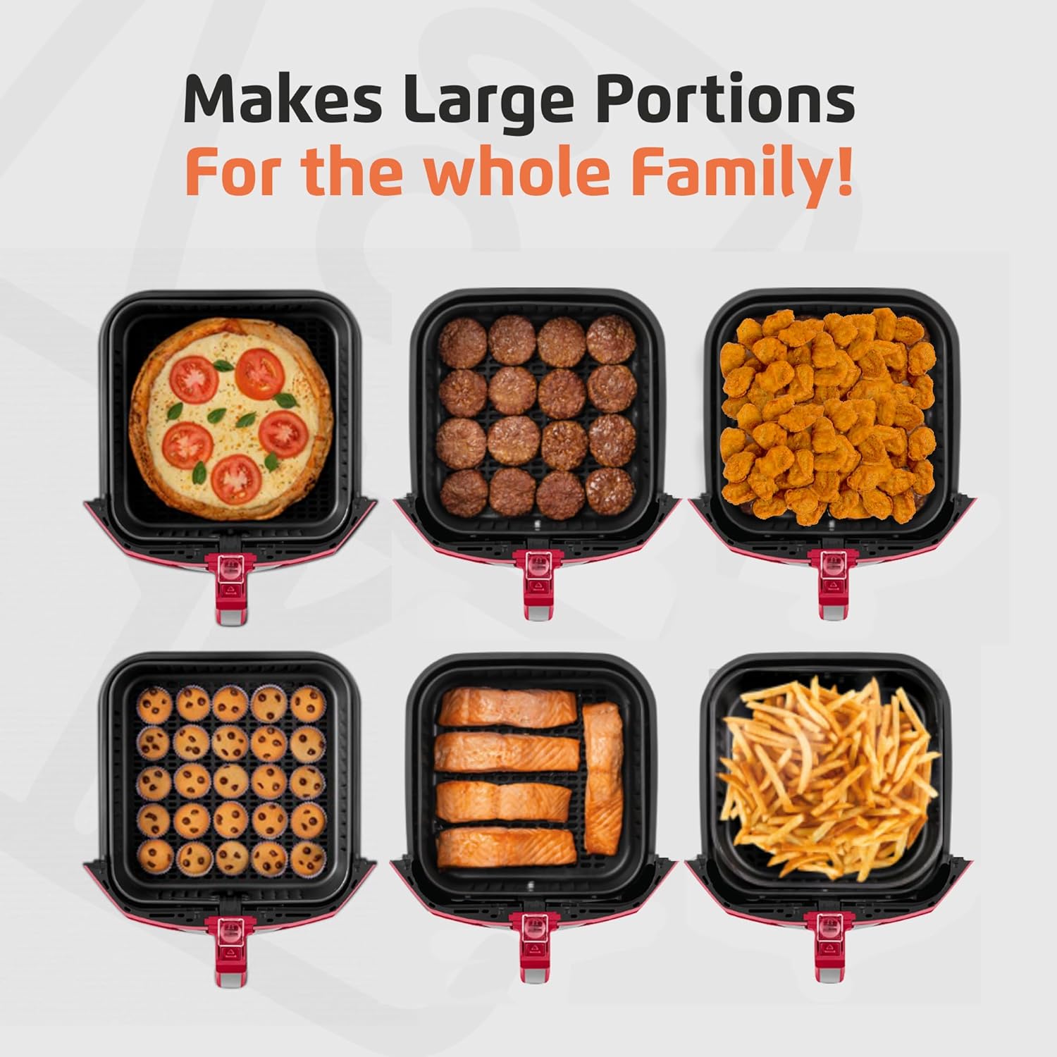 MONDIAL Air Fryer - 8.6 Quart Extra-Large Air Fryer, 2 Simple Dial Controls, 1800 Watts - Quick Heat Circulation Technology, Low Fat Cooking Less Calories - Removable Squared Basket - Red