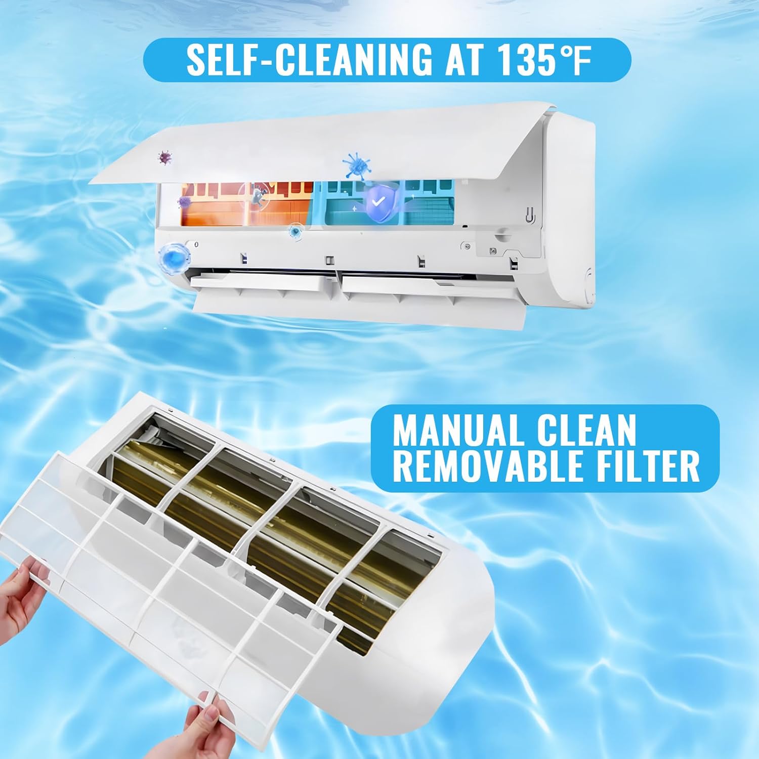 9000 BTU Mini Split Air Conditioner/Heater with Heat Pump 17 SEER2 115V Split AC Unit, Max Coverage Area Up to 450 Sq. Ft, Remote Control, Multiple Modes White