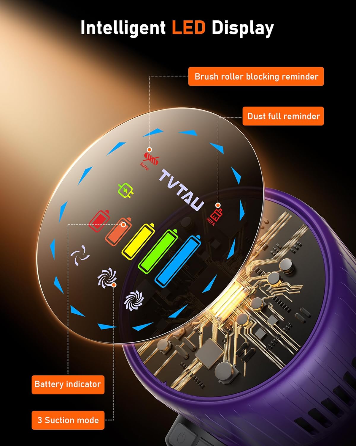 Cordless Vacuum Cleaner, 620W 55KPA 75Mins Runtime Stick Vacuum with Self-Standing, LED Display, V-Shape Anti-Tangle Brush, 8-Stage Filtration, for Hardwood Floors Carpets Pet Hair, T10 Pro