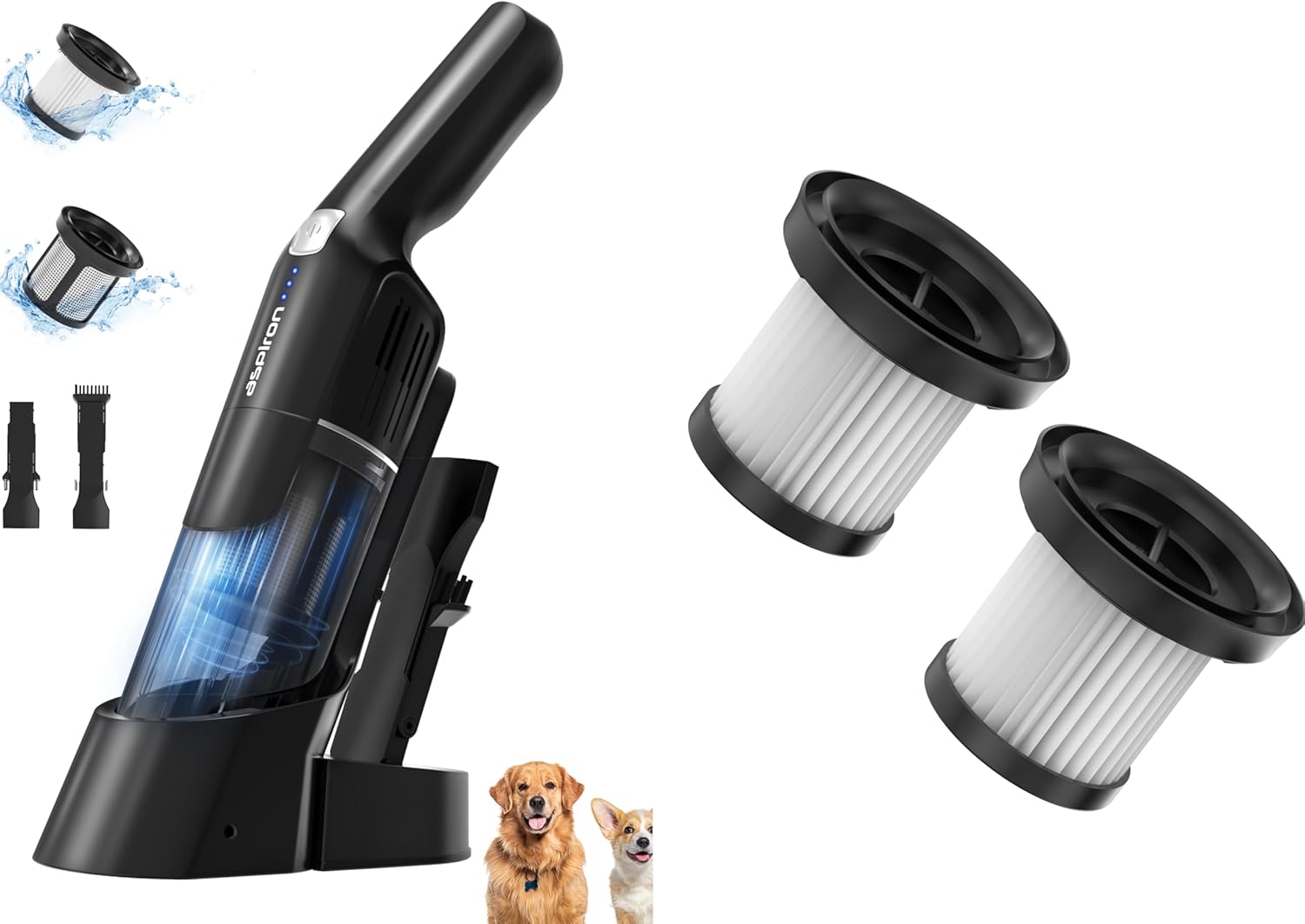 Aspiron Cordless Handheld Vacuum with 2 Pack Replacement HEPA Filter