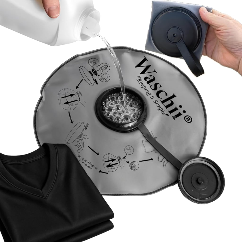 Waschii Pocket-Sized Travel Clothes Washer for Camping, Hostels & Vanlife – Compact, Leakproof, Eco-Friendly – No Power or Sink Needed