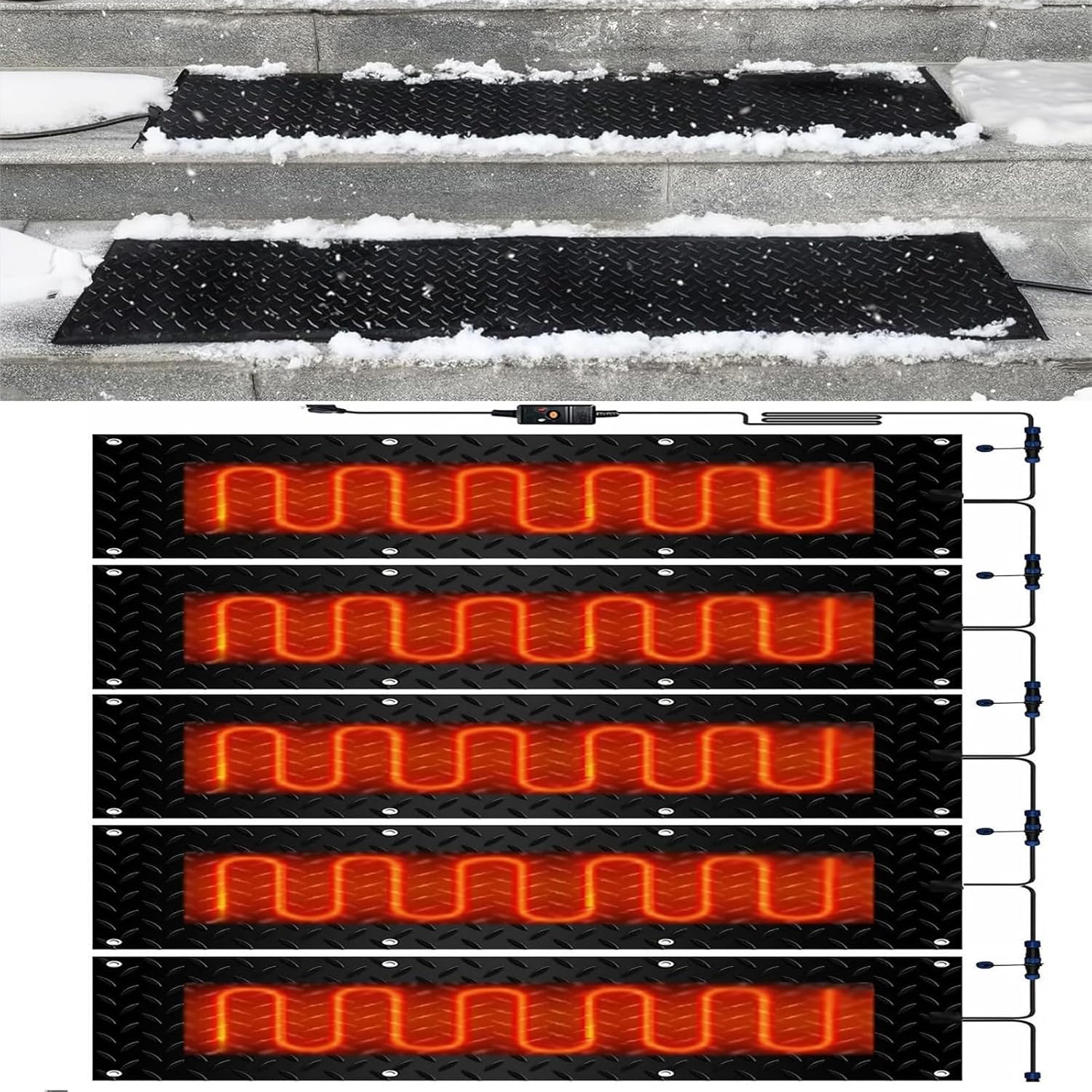 Snow Melting Mats Outdoor, Heated Snow Melting Mats for Stairs, 1/2/3/4/5 pcs Heated Snow Melting Mats, Outdoor Heated Mat Walkway, with Power Cord and Connecting line(5 Pcs,30x60cm/12x24in)