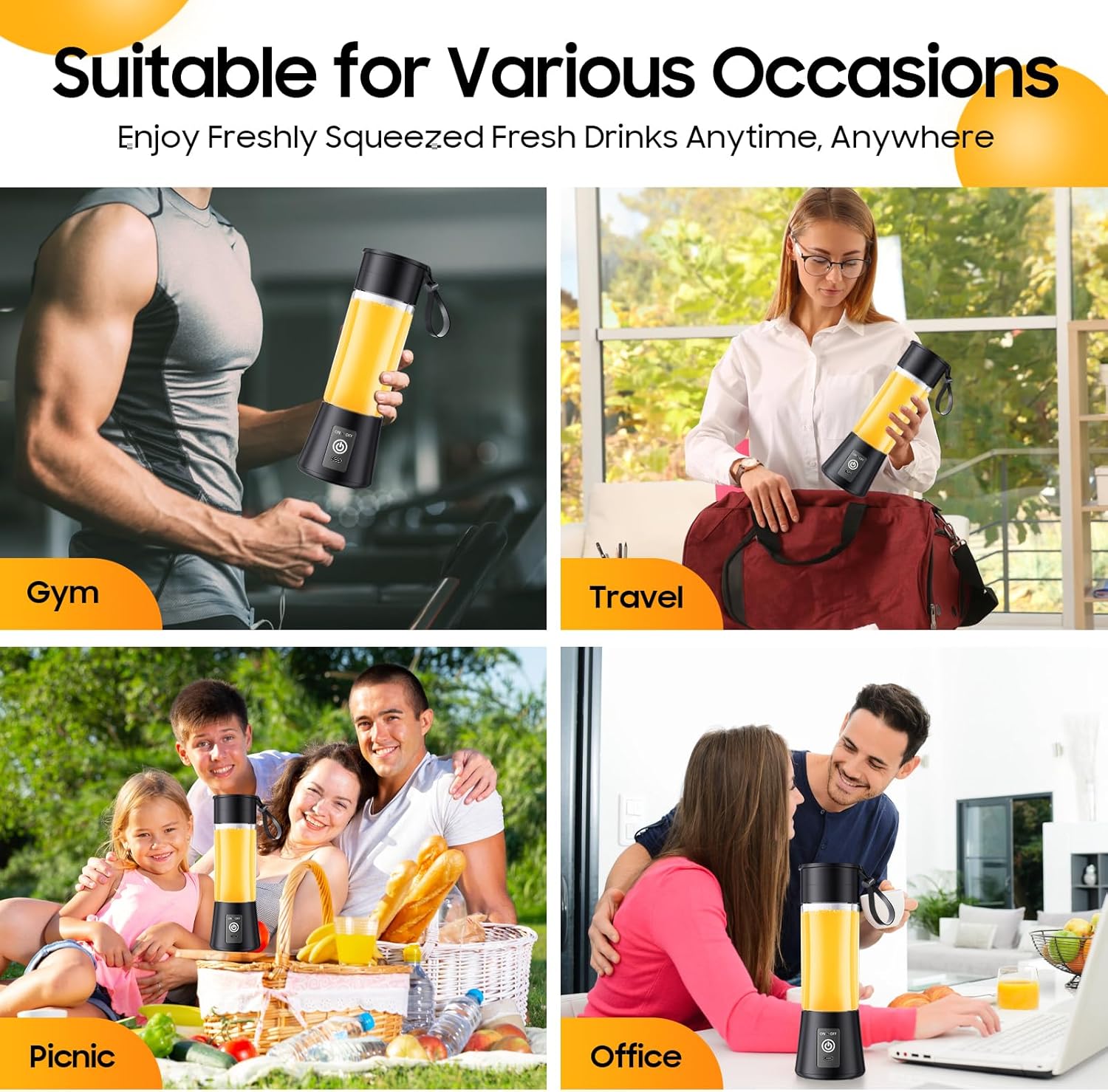 Portable Blender for Shakes and Smoothies - Newly Upgraded 13 Oz Mini Blender with 6 Blades, USB & Type-C Rechargeable, Suitable for Making Fresh Juice, Convenient for Travel and Sports