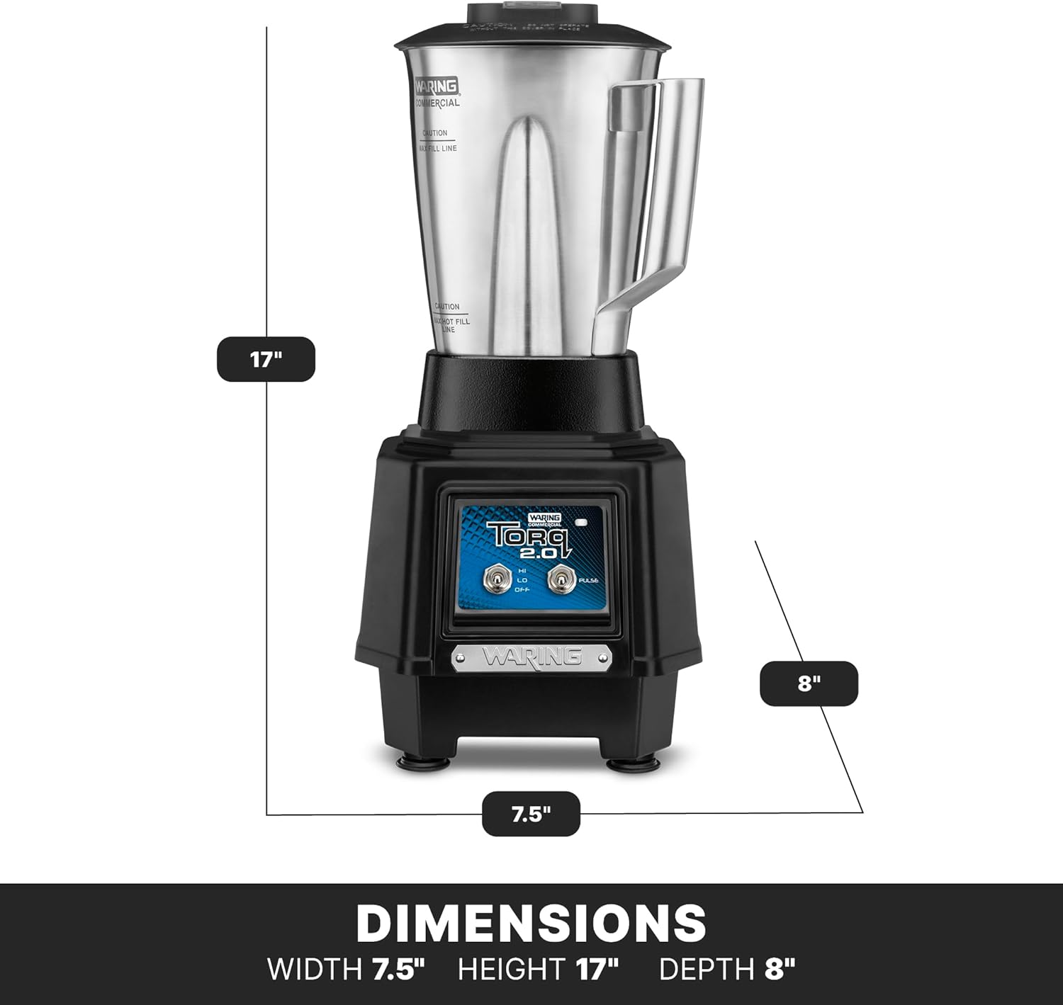 Waring Commercial TBB145S4 TORQ 2 Horsepower Blender, 2 Speed Toggle Switch Controls, with 48 oz. BPA Free Container, 120V, 5-15 Phase Plug
