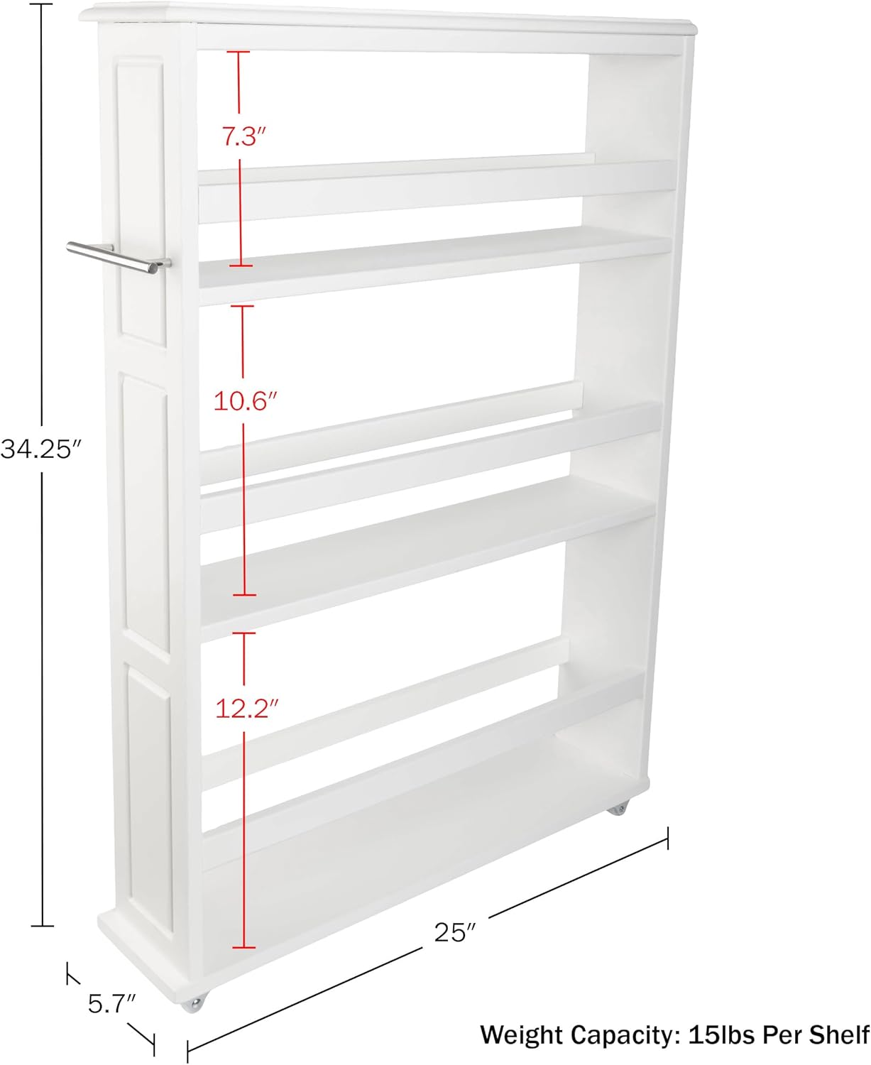 Slim Rolling Storage Cart - 4 Tier Utility Cart with Handle and Wheels for Bathroom, Kitchen and Laundry Room - Storage Shelves by Lavish Home (White)