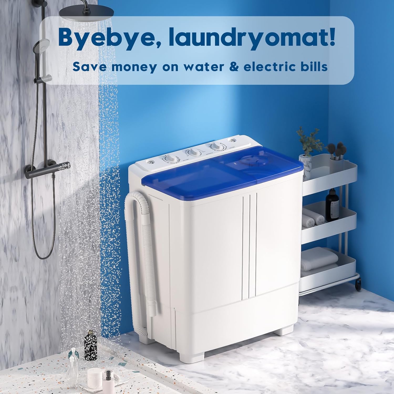 Auertech Portable Washing Machine, 20lbs Twin Tub Washer Mini Compact Laundry Machine with Drain Pump, Semi-automatic 12lbs Washer 8lbs Spinner Combo for Dorms, Apartments, RVs