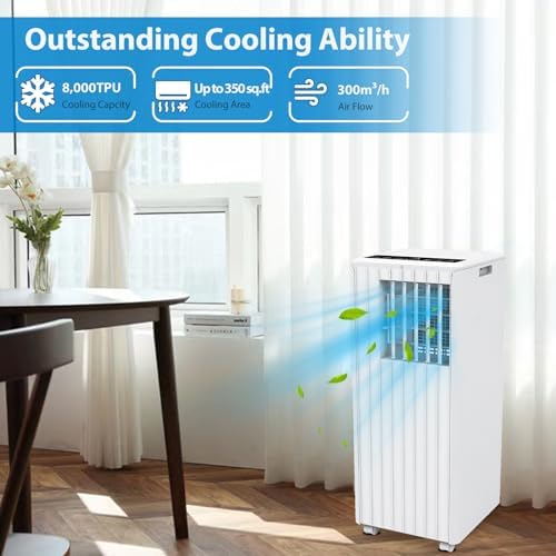 8000 BTU Portable Air Conditioners, 3-in-1 Portable AC Units Cools 350 Sq.Ft. for Rooms with Remote Control,Sleep Mode,24H Timer, AC Unit for Bedroom Apartment Dorms, Window Kit Included