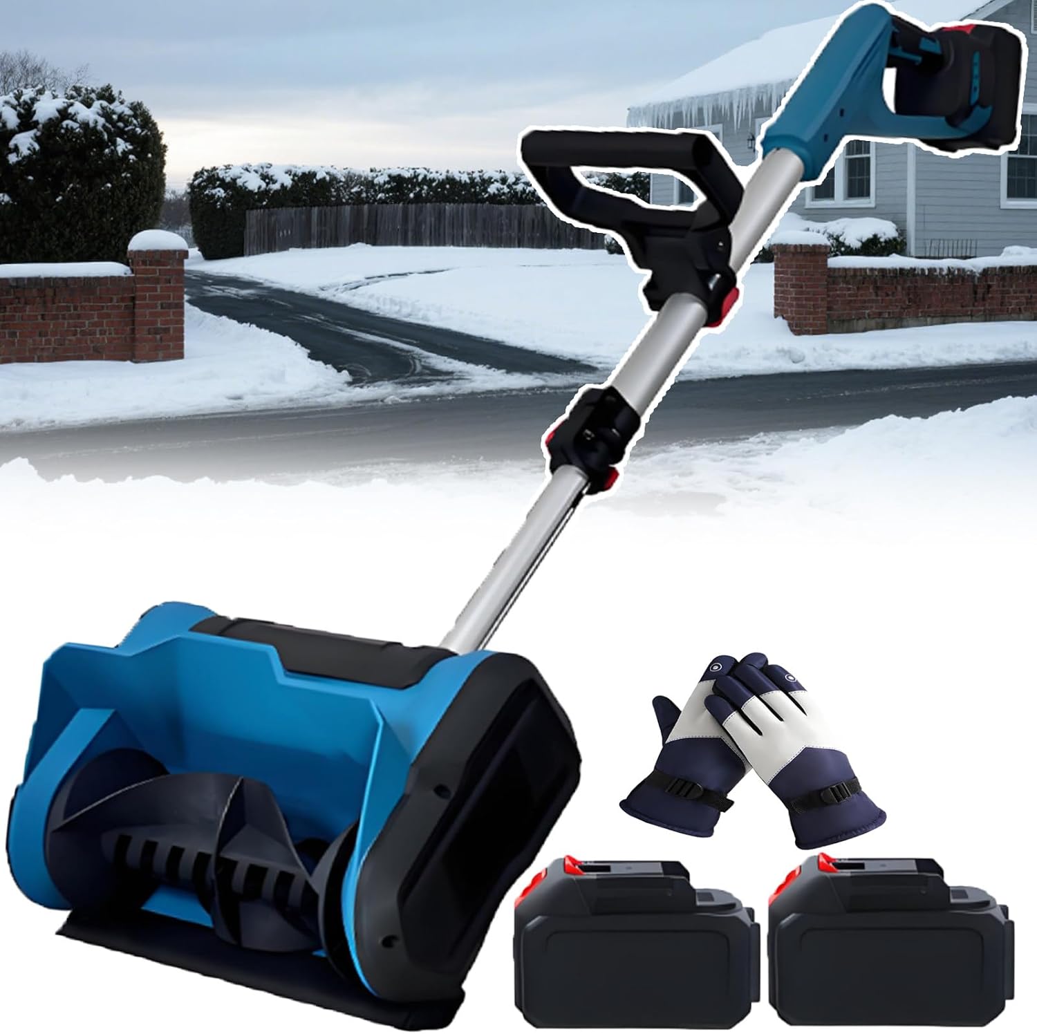 Protable Snow Blower Cordless - 600w Electric Snow Shovel, Retractable Length Snow Sweeper, 45° Left, Right, Or Upward Snow Throwers,1battery (2batteries)