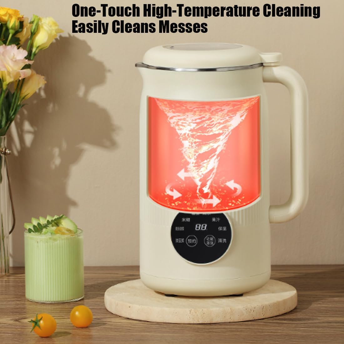 The 8-In-1 Multifunction Nut Milk & Juice Maker, 8-In-1 Nut Milk Maker Machine, Automatic Plant-Based Milks Blender with Delay Start, Keep Warm, Self-Cleaning (Beige)