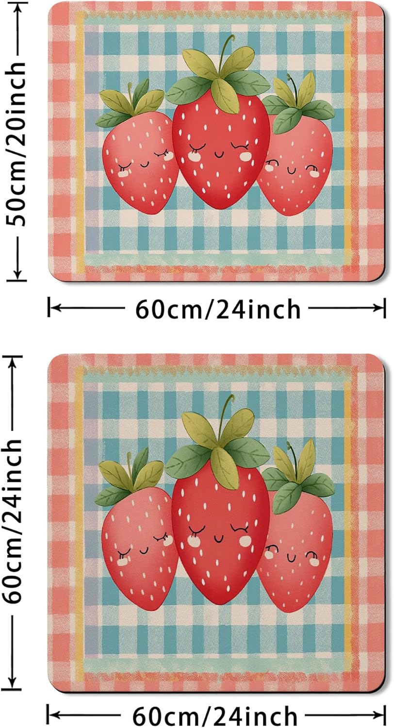 Cute Strawberry Washer Dryer Top Protector Mat, Cute Fruit Patterned Laundry Machine Dust Cover, Summer Rubber Anti-slip Waterproof Washer And Dryer Mats for Laundry Room 24x24 Inch