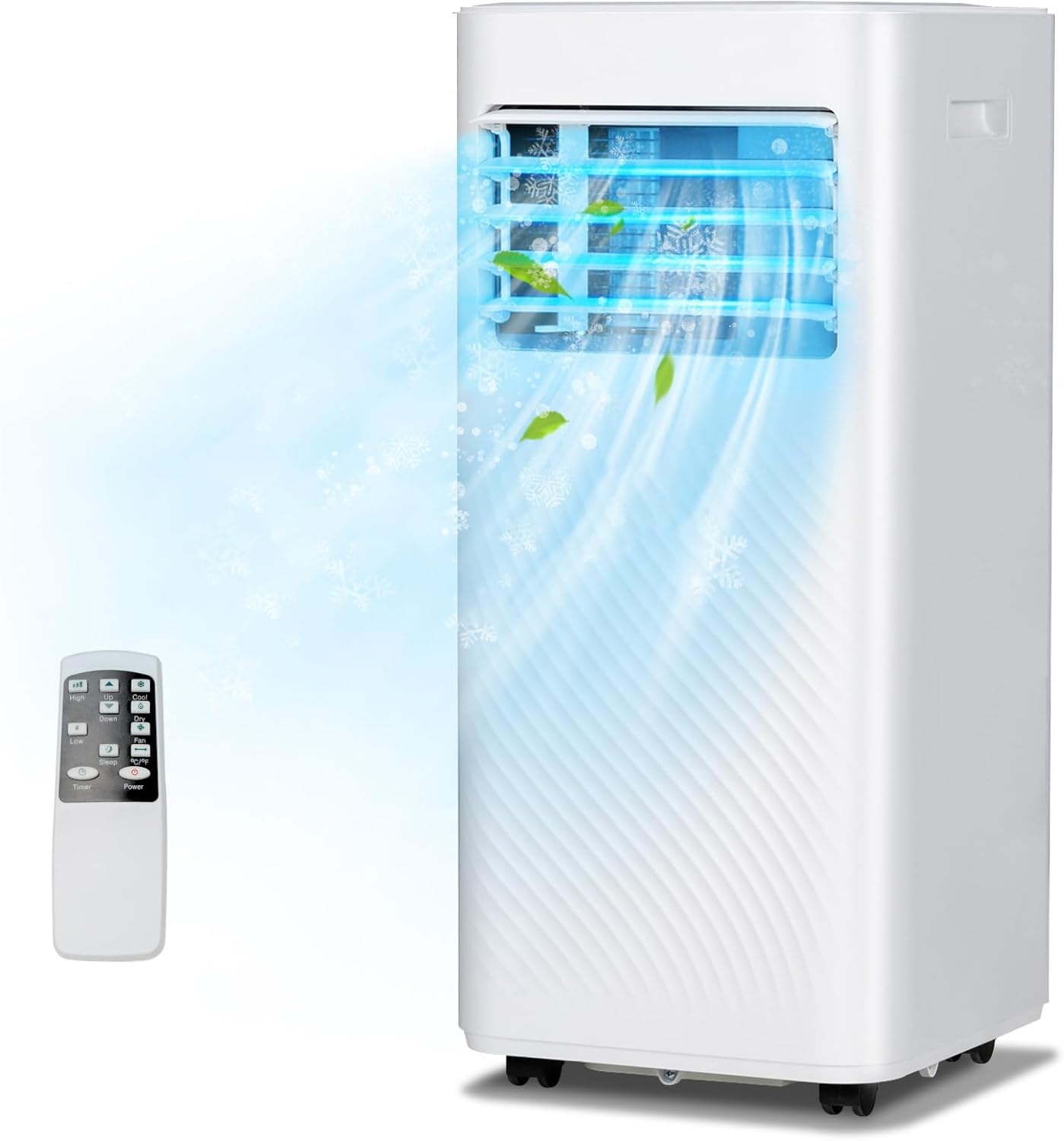 DORTALA Portable Air Conditioners 10000 BTU, 3 in 1 AC Cooling Unit with Remote Control, Dehumidifier, 24H Timer, Window Kit, Personal Standing AC for Bedroom, Dorm, White