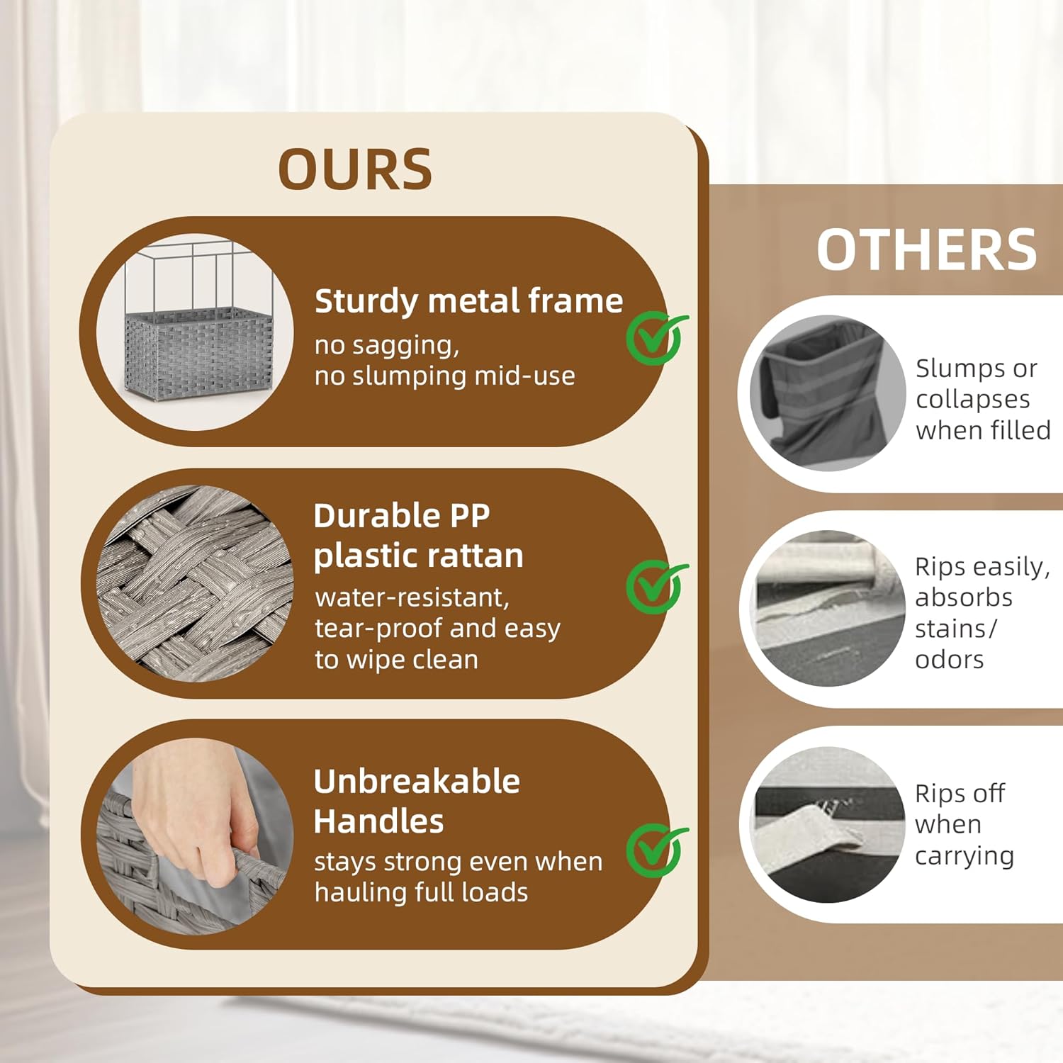 Woven Laundry Basket with Lid, Large Hamper with Removable and Machine-Washable Liner, Foldable Rattan Clothes Hamper, Sturdy Steel Frame, Odor Control, 90L Capacity, Dove Gray