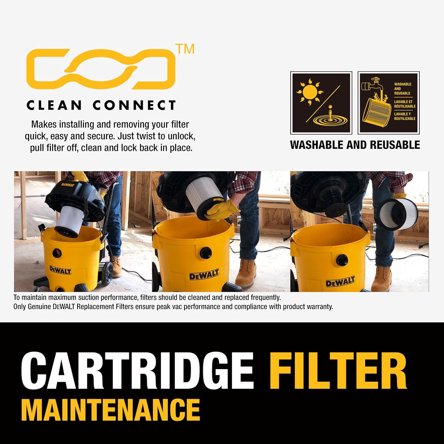 DEWALT 10 Gallon STEALTHSONIC Wet and Dry Shop Vacuum,with DXVC6914 HEPA Cartridge Filter