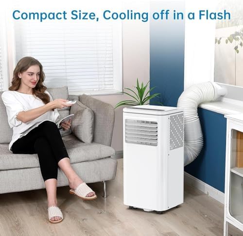 10,000 BTU Portable Air Conditioner - 3-in-1 Cooling, Dehumidifying & Fan Mode | Ultra-Quiet Indoor AC Unit | Remote Control + Window Kit Included | Sleep Mode Feature | Cools Up to 450 Sq Ft for Bedr